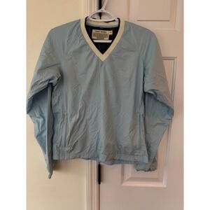 Tory Sport Womens V-Neck Windbreaker Pullover Jacket Light Blue Mesh Lined Small